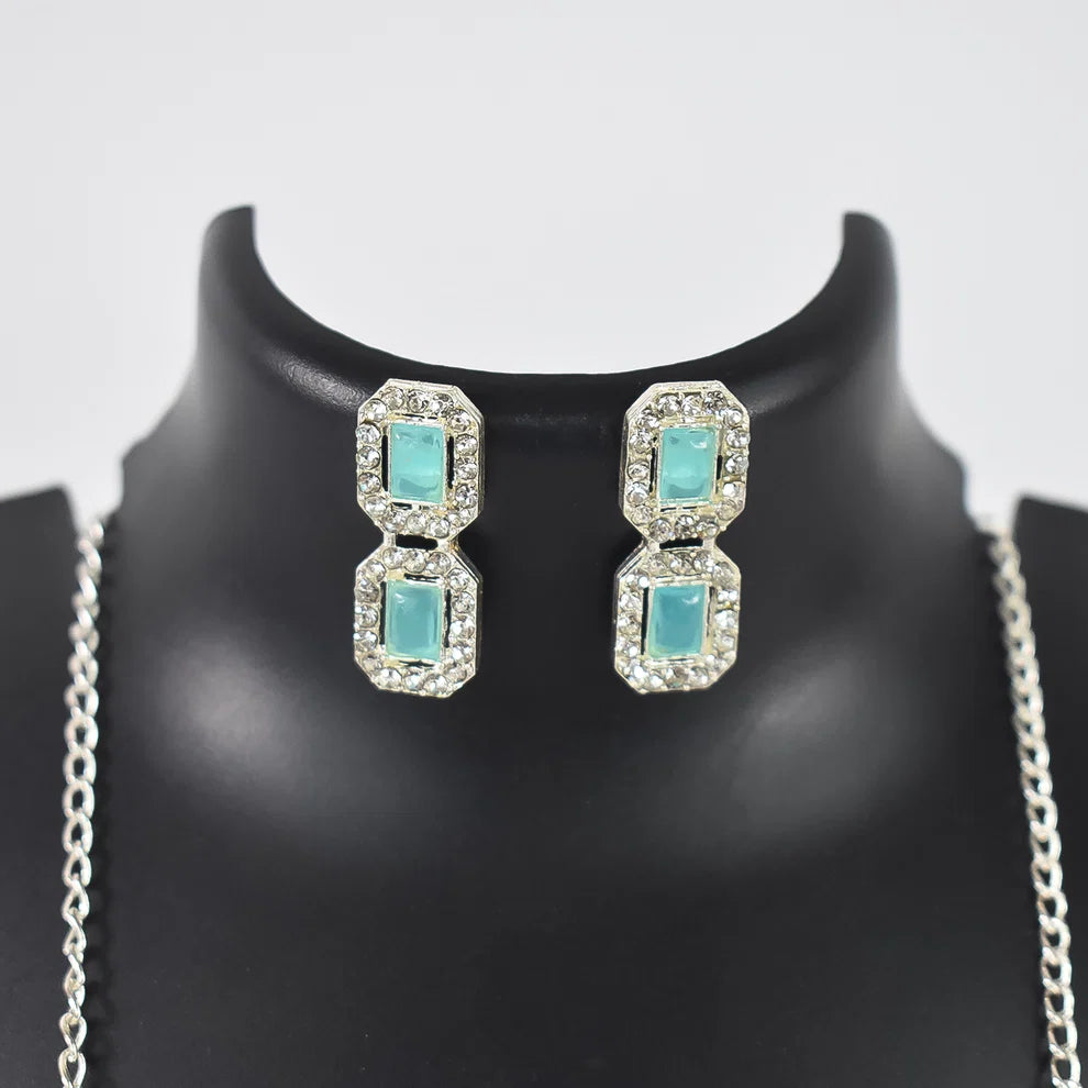 Aqua Stone Silver-Tone Necklace & Earrings Set