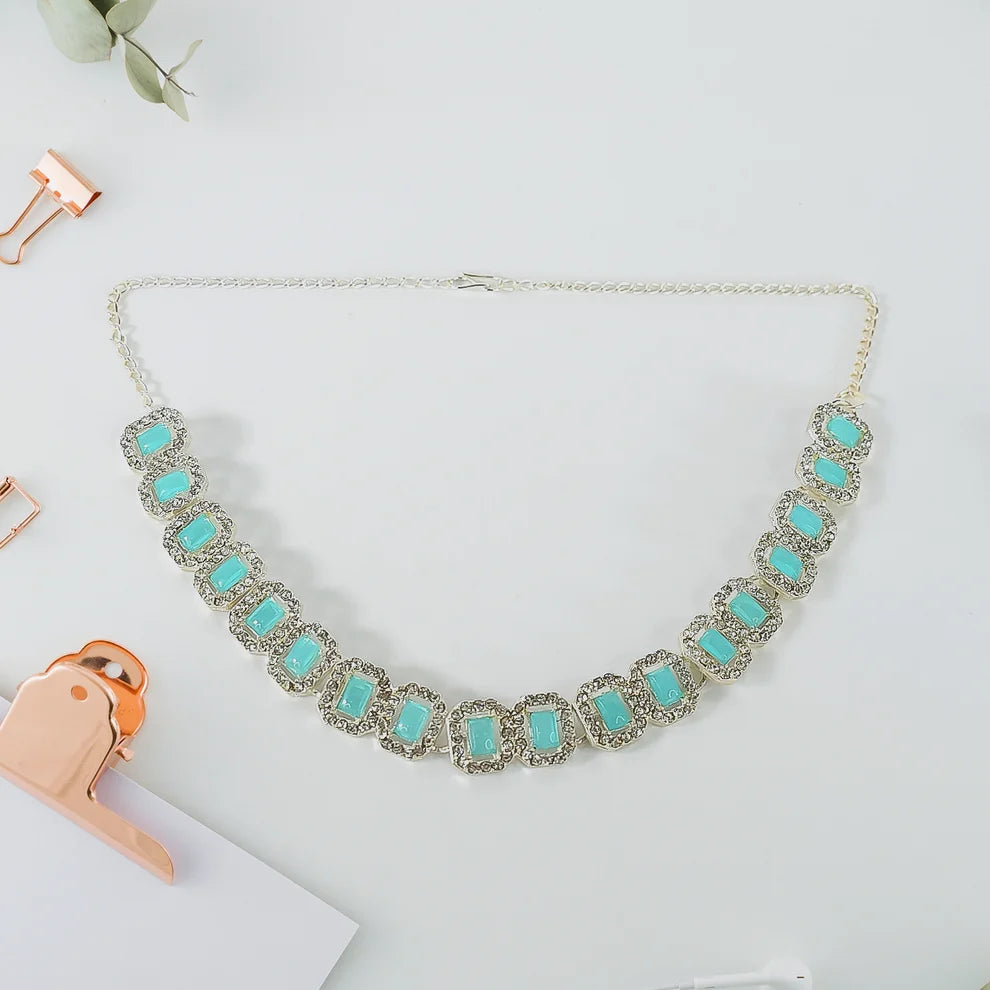 Aqua Stone Silver-Tone Necklace & Earrings Set