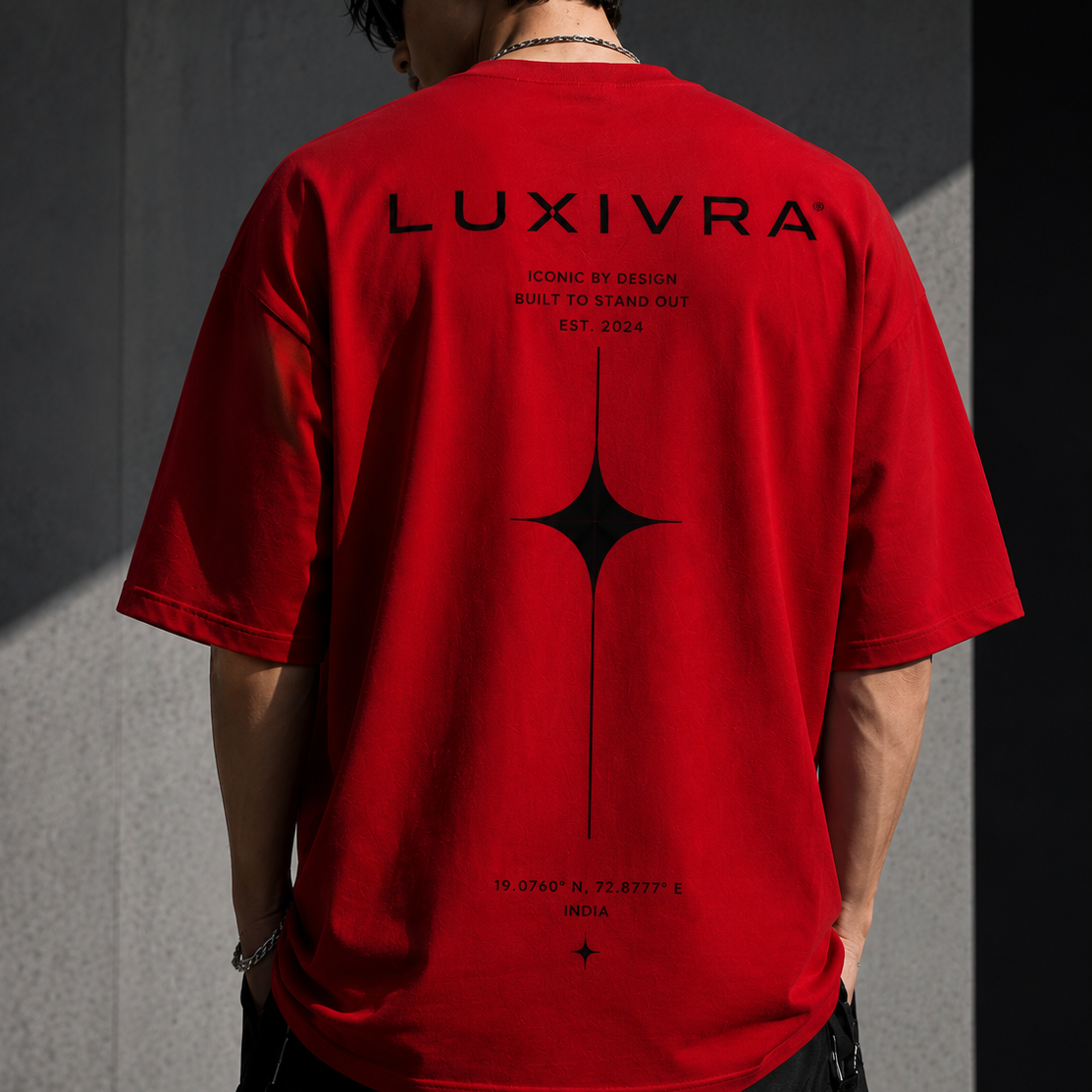LUXIVRA Crimson Collection – Oversized Premium T-Shirt