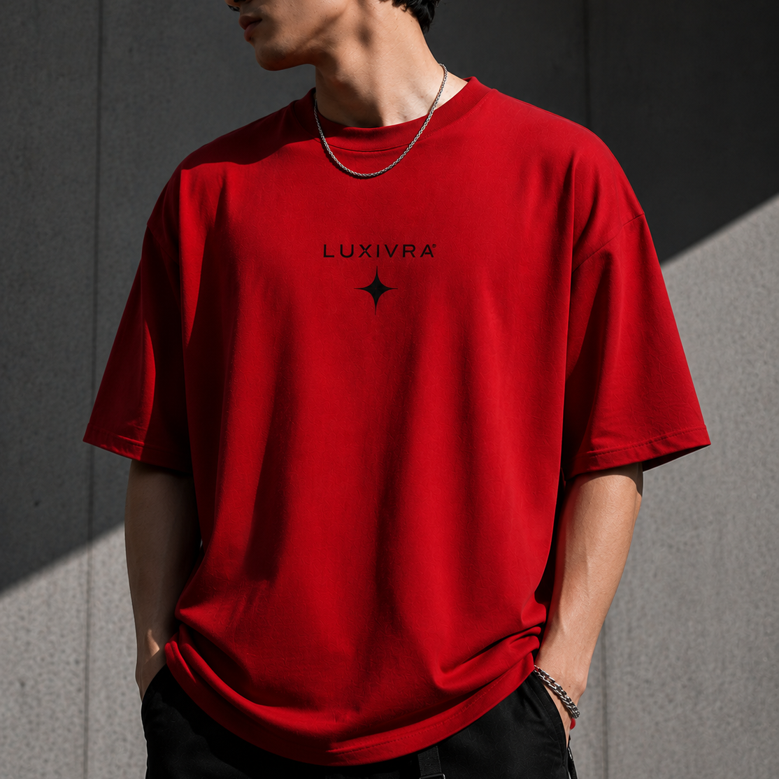 LUXIVRA Crimson Collection – Oversized Premium T-Shirt