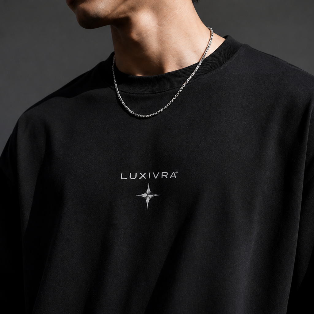 LUXIVRA Iconic Oversized Tee – Midnight Black