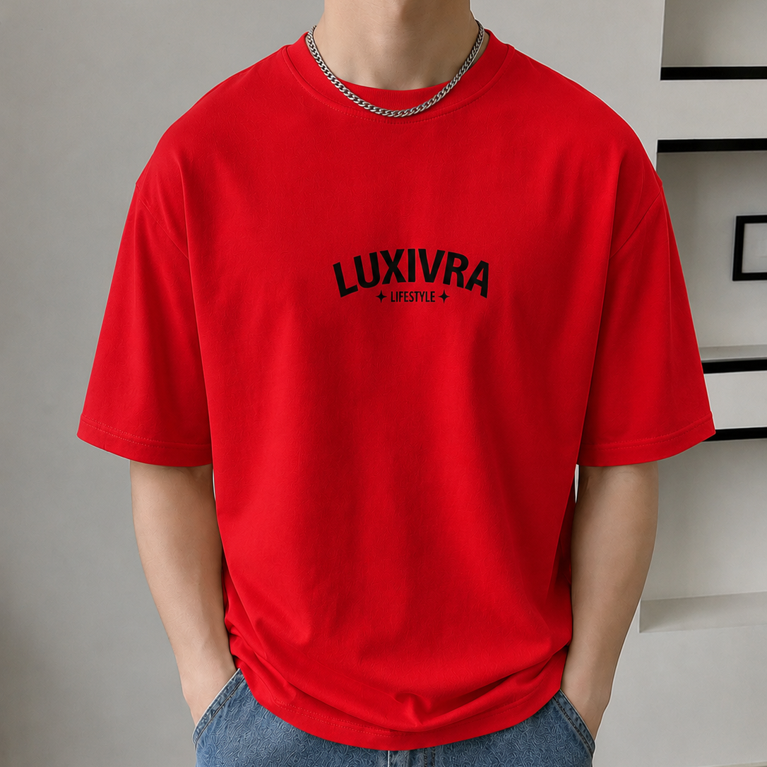 LUXIVRA Wave Logo Tee – Ivory Red