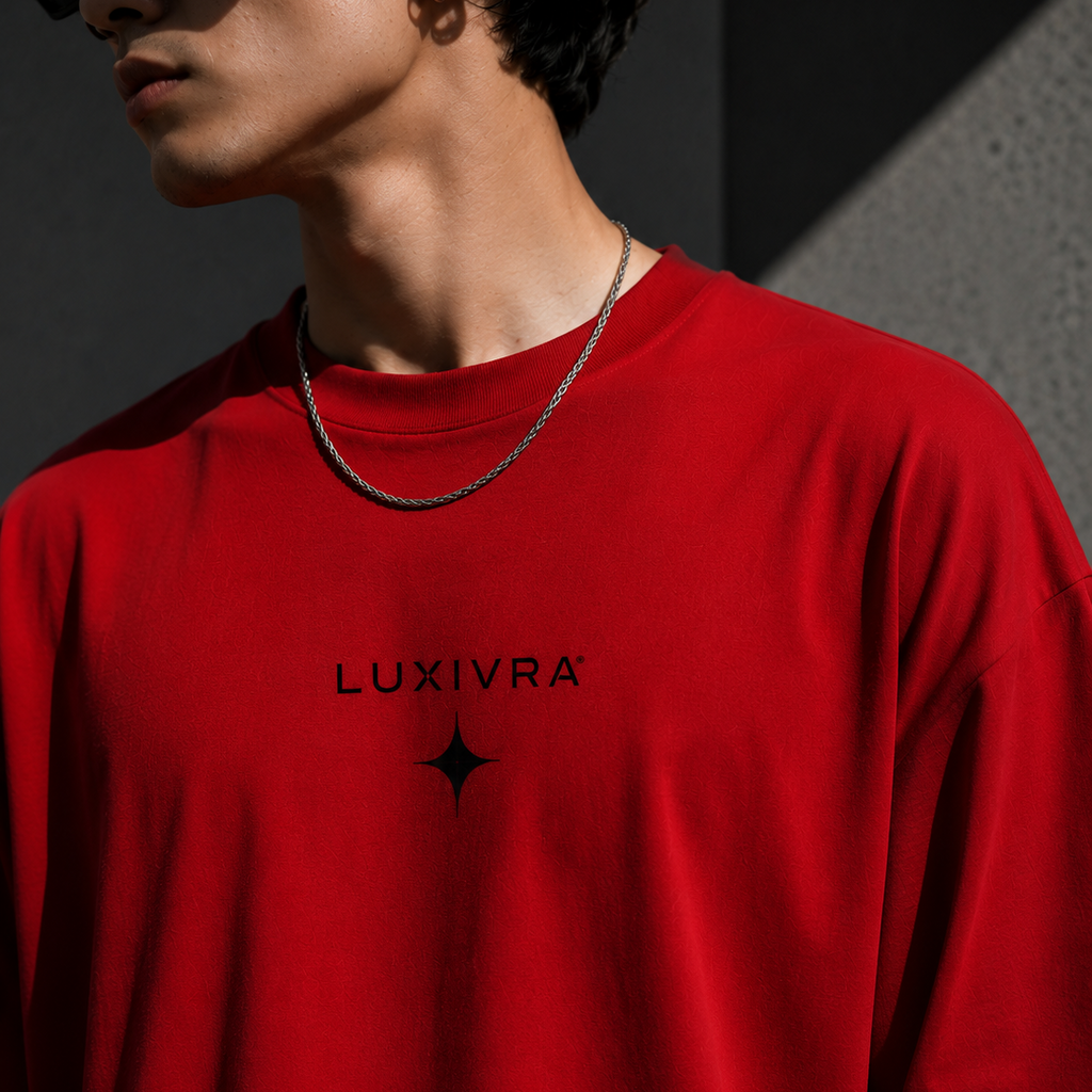 LUXIVRA Crimson Collection – Oversized Premium T-Shirt