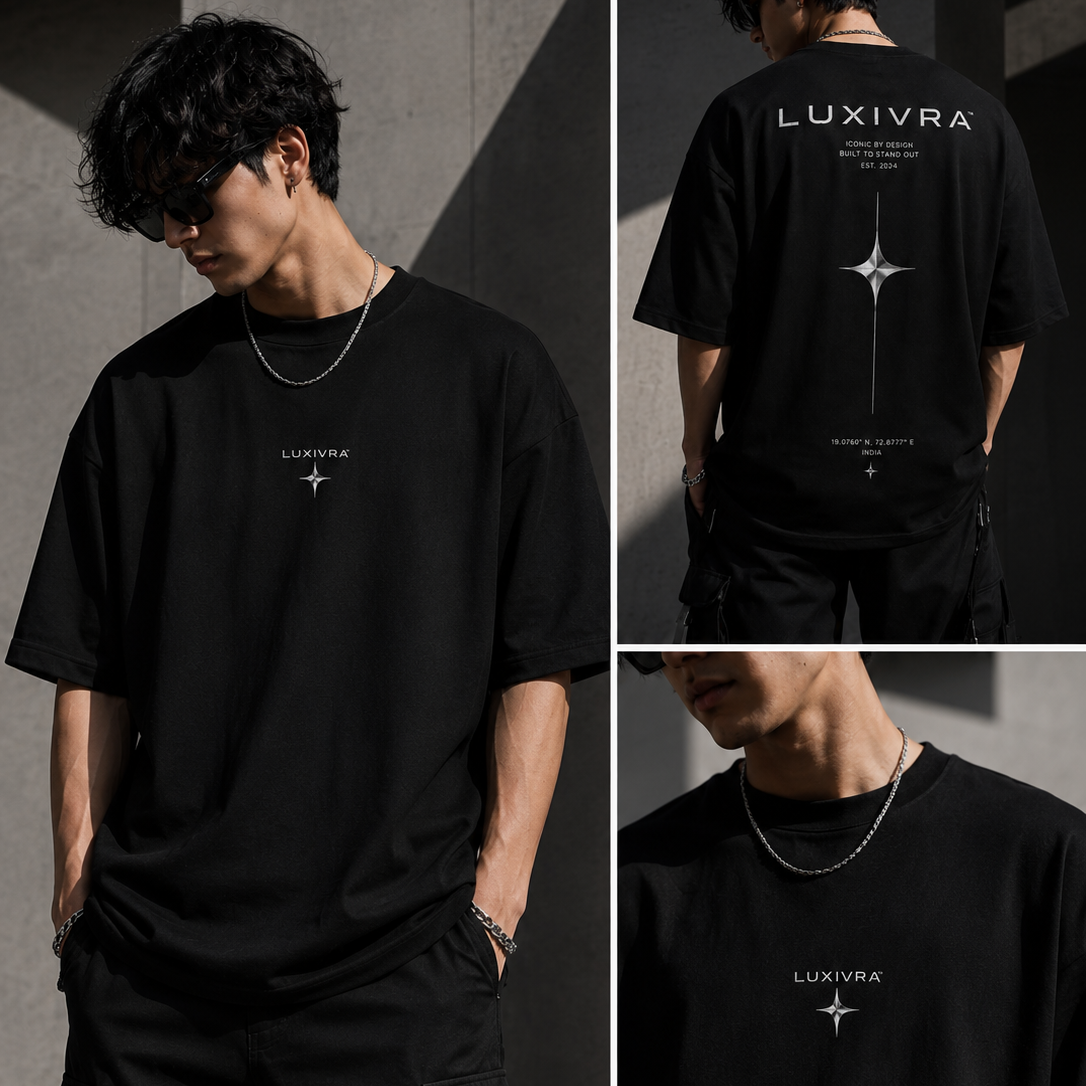 LUXIVRA Iconic Oversized Tee – Midnight Black