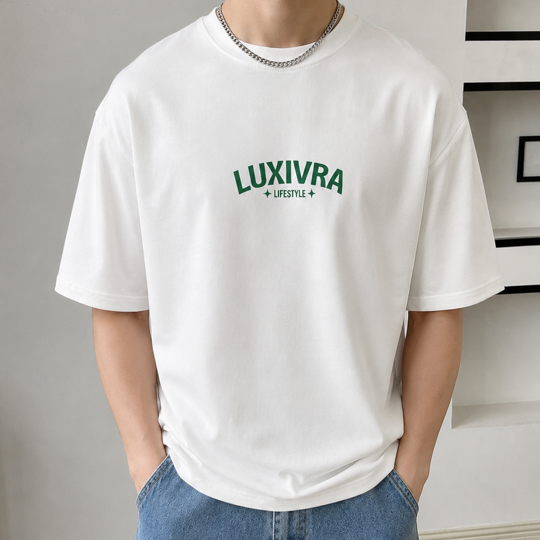 LUXIVRA Wave Logo Tee – Ivory White
