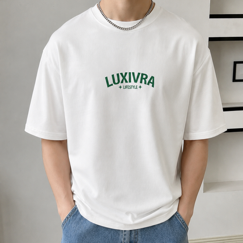 LUXIVRA Wave Logo Tee – Ivory White