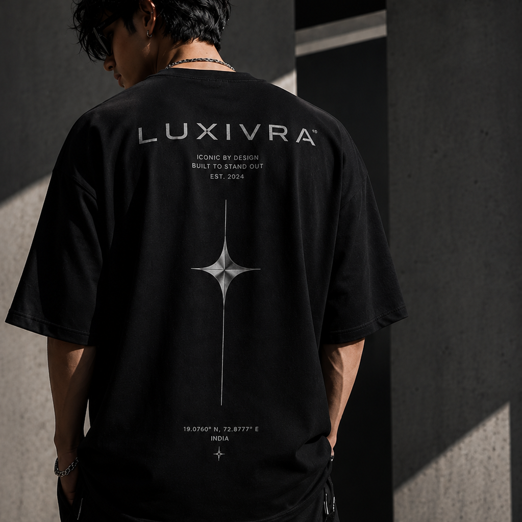 LUXIVRA Iconic Oversized Tee – Midnight Black