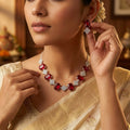 Ruby Red Stone Necklace & Earrings Set