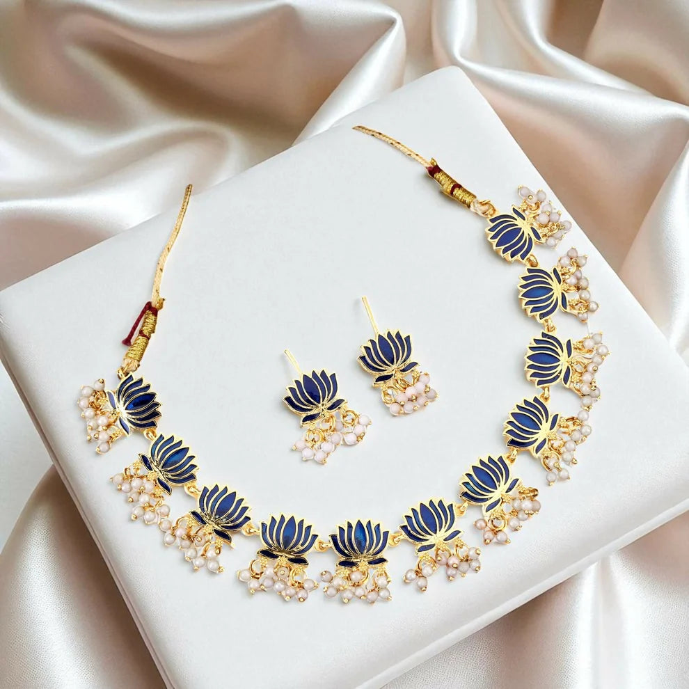 Lotus Pearl Gold-Tone Necklace Set