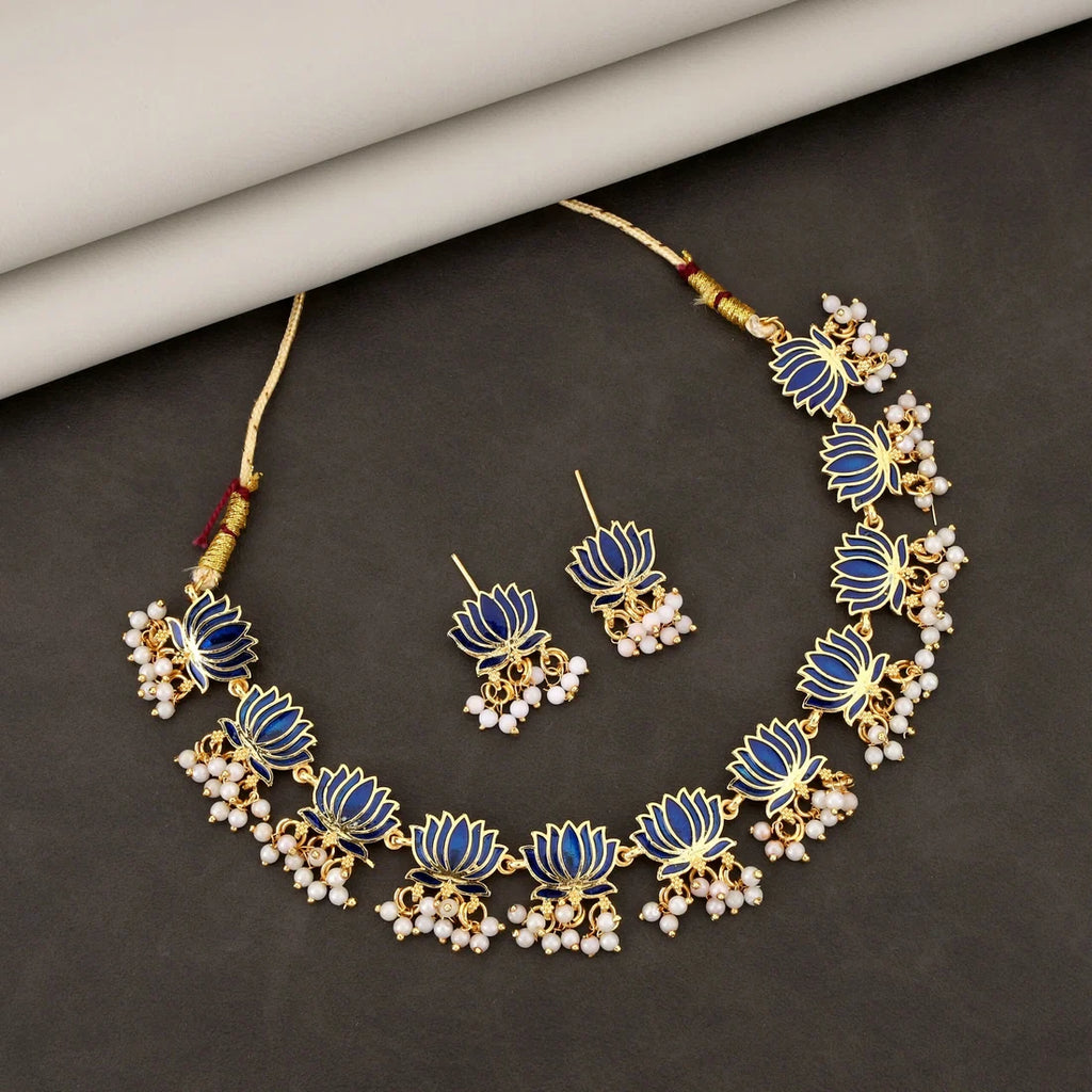 Lotus Pearl Gold-Tone Necklace Set