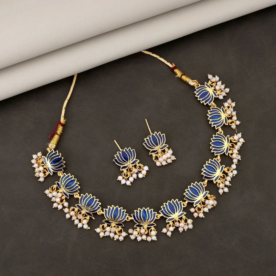 Lotus Pearl Gold-Tone Necklace Set