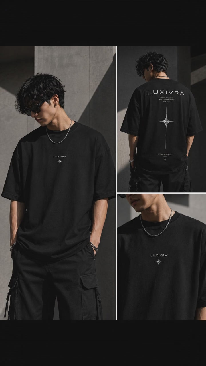 LUXIVRA Iconic Oversized Tee – Midnight Black