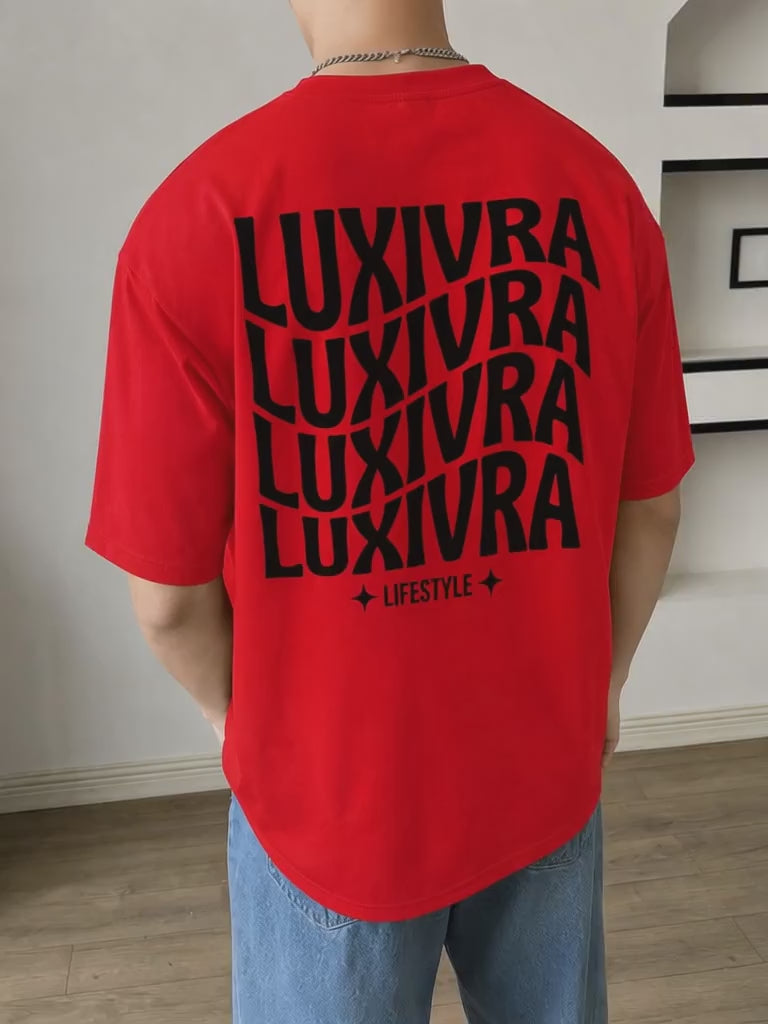 LUXIVRA Wave Logo Tee – Ivory Red