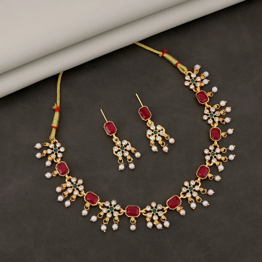 Ruby Pearl Gold-Tone Necklace Set