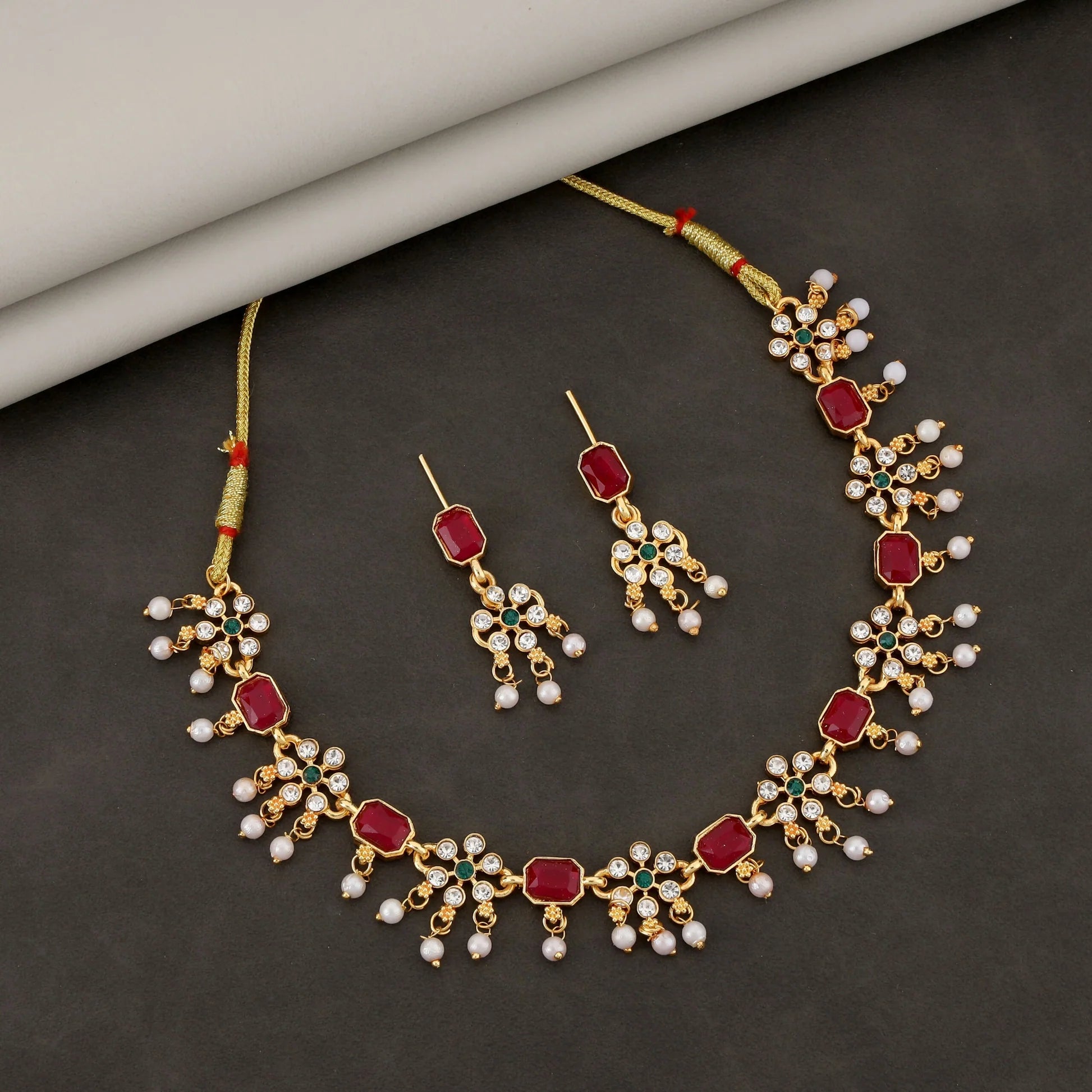 Ruby Pearl Gold-Tone Necklace Set